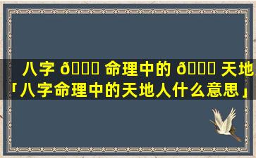 八字 🐟 命理中的 💐 天地人「八字命理中的天地人什么意思」